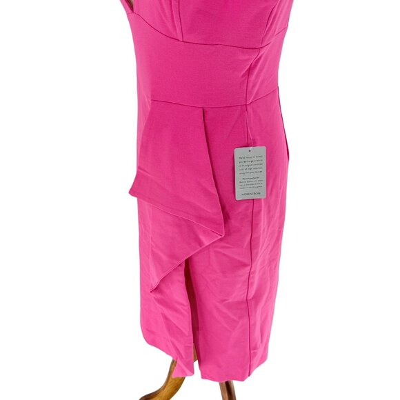Lavish Alice Womens Hot Pink Midi Dress With Asymmetric Neckline & Draped Detail - Picture 4 of 6